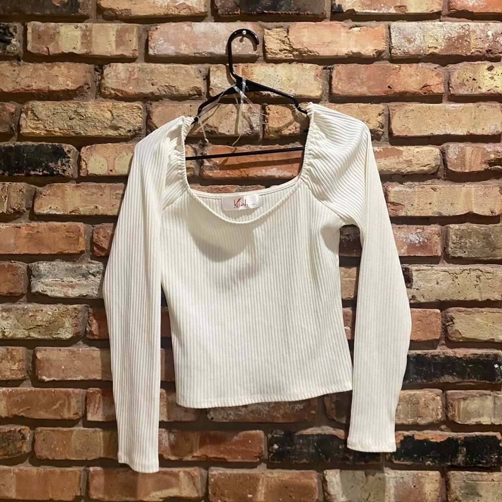 Krush Cream Ribbed Long Sleeve Top